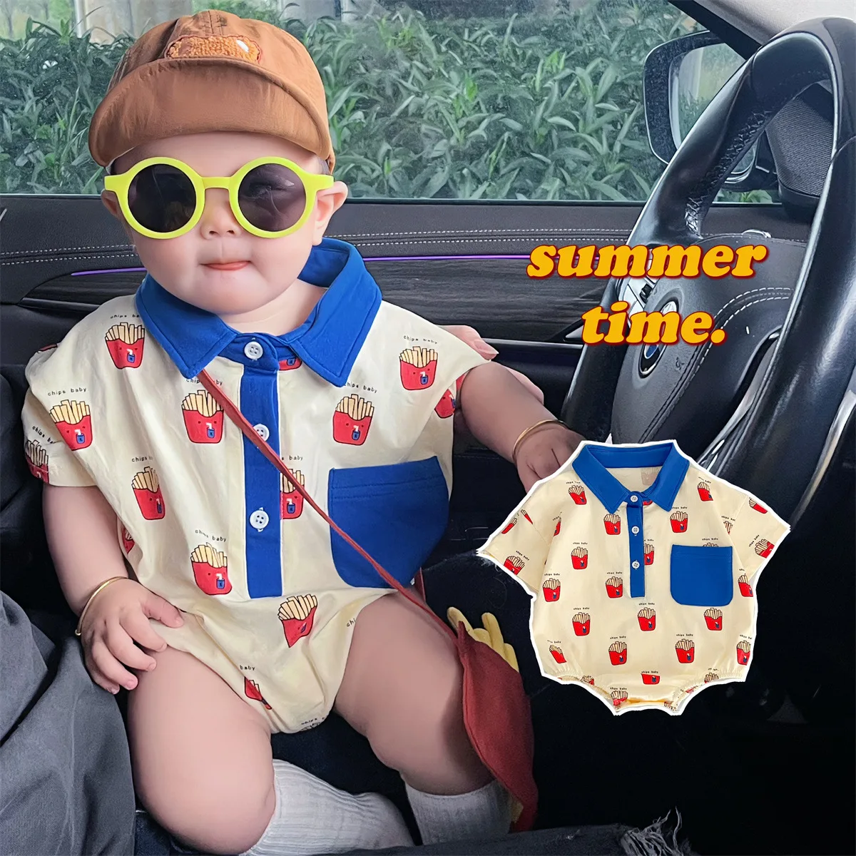 Jenny&DaveTrendy 0-2 year old baby clothes, French fries, contrasting collar, triangle wrap, buttocks, soft A cotton baby romper
Jenny&DaveTrendy 0-2 year old baby clothes, French fries, contrasting collar, triangle wrap, buttocks, soft A cotton baby romper