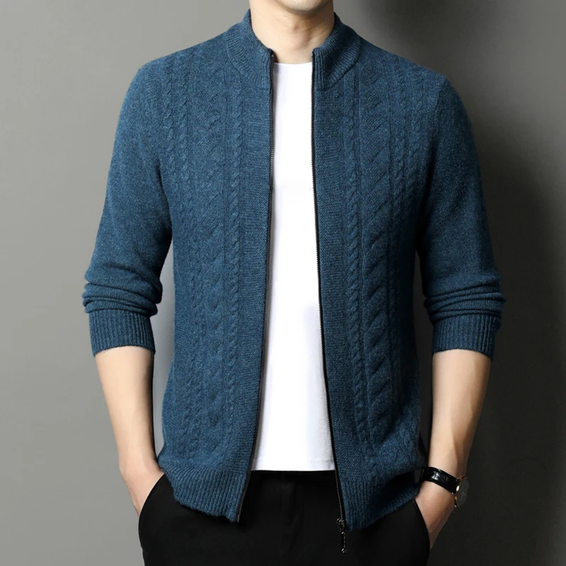 

Плотный кардиган с высоким воротником, корейский свитер, вязаное пальто, свитер, осенняя универсальная шерстяная повседневная мужская одежда, чистая мужская одежда
