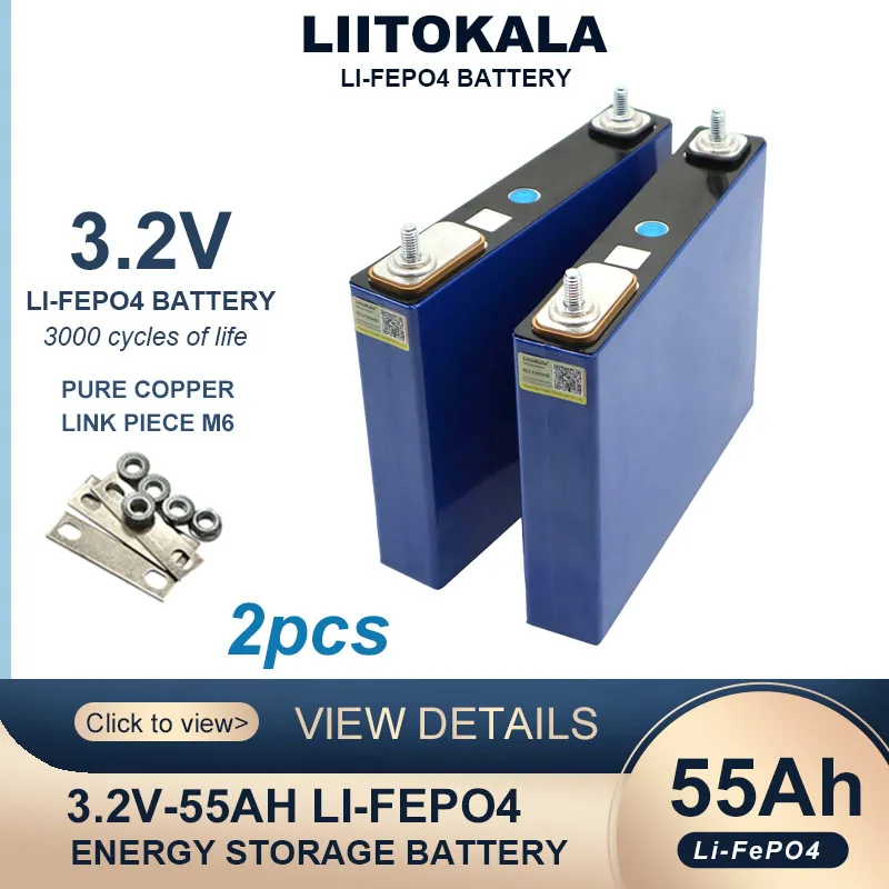 Литий-фосфатный Железный аккумулятор liitokala, 3,2 в, 55 Ач, lifepo4, для модели 12 В, 24 Ач, батареи для двигателя мотоцикла, модификация автомобиля, 2 шт.
Литий-фосфатный Железный аккумулятор liitokala, 3,2 в, 55 Ач, lifepo4, для модели 12 В, 24 Ач, батареи для двигателя мотоцикла, модификация автомобиля, 2 шт.