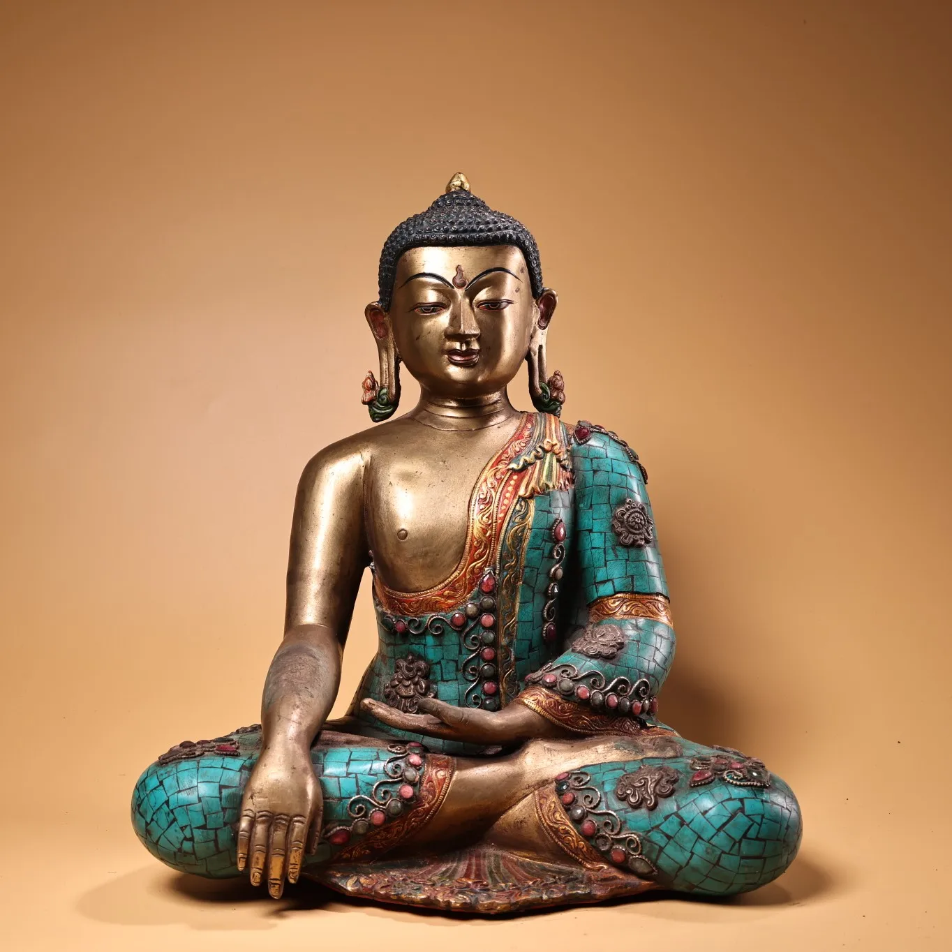 15"Tibet Temple Collection Old Bronze Outline in gold Mosaic Gem Turquoise Da Ri Tathagata Shakyamun Buddha Worship Hall
15"Tibet Temple Collection Old Bronze Outline in gold Mosaic Gem Turquoise Da Ri Tathagata Shakyamun Buddha Worship Hall