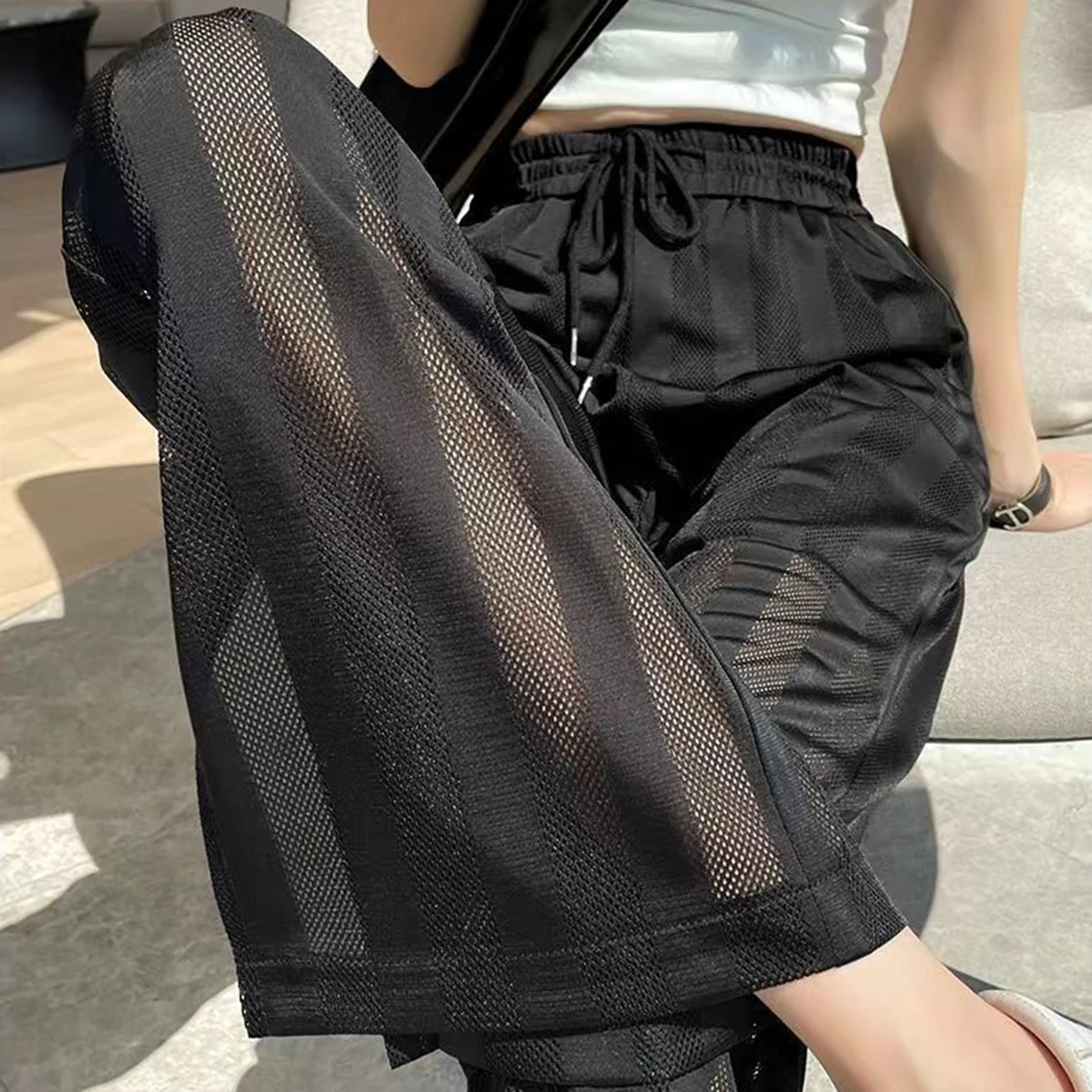 Thin Wide Leg Baggy Pants Loose Mesh Jogging High Waist Drape Mopping Joggers Drawstring Trousers Soild Color Korean Fashion
Thin Wide Leg Baggy Pants Loose Mesh Jogging High Waist Drape Mopping Joggers Drawstring Trousers Soild Color Korean Fashion