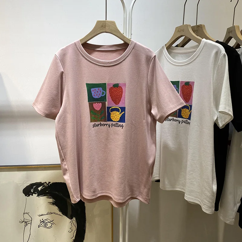 DAYIFUN Summer T-shirts Women O Neck Checkerboard Cartoon Printed Short Sleeve Tshirt Lady 2023 New Loose Mid Length Tops Tees
DAYIFUN Summer T-shirts Women O Neck Checkerboard Cartoon Printed Short Sleeve Tshirt Lady 2023 New Loose Mid Length Tops Tees