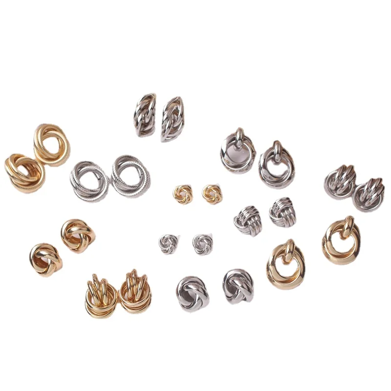 

Twist Metal Stud Earrings for Women Hollow Geometric Statement Gold Color Earrings Personality Unusual Earrings Trend