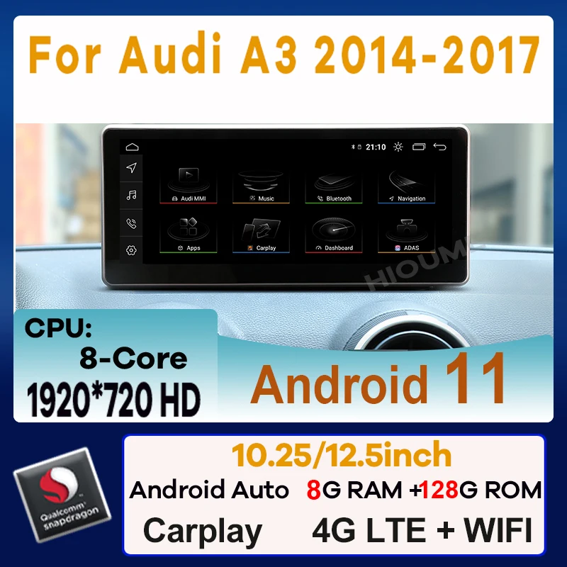 10.25"/12.5" Android 11 Snapdragon 8+128G Car Multimedia Player GPS Navigation for Audi A3 2014-2017 CarPlay Video Stereo Screen
10.25"/12.5" Android 11 Snapdragon 8+128G Car Multimedia Player GPS Navigation for Audi A3 2014-2017 CarPlay Video Stereo Screen