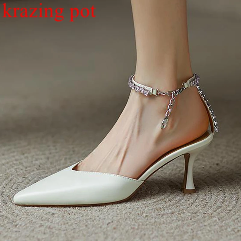 Krazing Pot Genuine Leather Pointed Toe High Heels Summer Shoes Diamond Pendant Slingback Ankle Straps Gorgeous Sexy Women Pumps
Krazing Pot Genuine Leather Pointed Toe High Heels Summer Shoes Diamond Pendant Slingback Ankle Straps Gorgeous Sexy Women Pumps