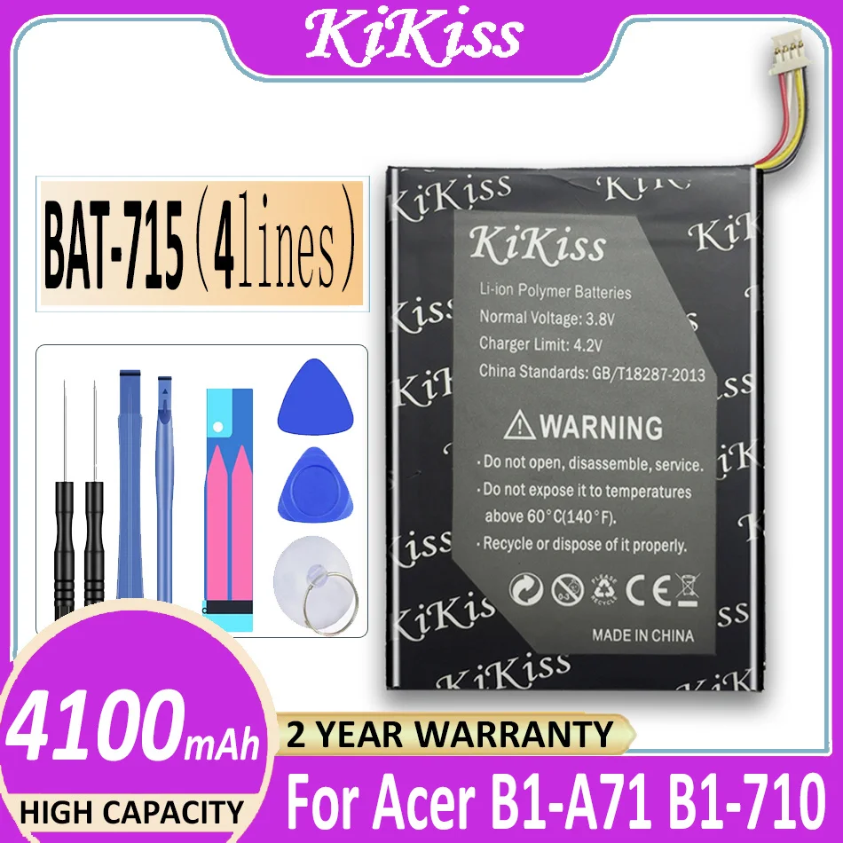 

Original KiKiss Battery BAT-715(4 cables Version)4100mAh For Acer Iconia Tab B1 B1-A71 B1-710 1ICP5/60/80 Bateria