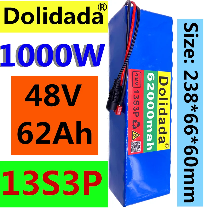 2020 NEW 48V62Ah 1000w 13S3P 48V Lithium ion Battery Pack 62000mah For 54.6v E-bike Electric bicycle Scooter with BMS
2020 NEW 48V62Ah 1000w 13S3P 48V Lithium ion Battery Pack 62000mah For 54.6v E-bike Electric bicycle Scooter with BMS