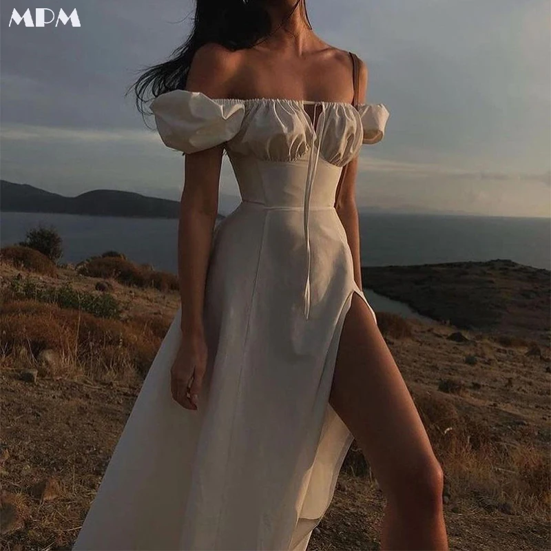 Summer Puff Sleeve Women's High Slit Dress Loose Fashion Solid Lace Up Mid-Length Skirt Elegant Short Sleeve Dresses 2022 New
Summer Puff Sleeve Women's High Slit Dress Loose Fashion Solid Lace Up Mid-Length Skirt Elegant Short Sleeve Dresses 2022 New