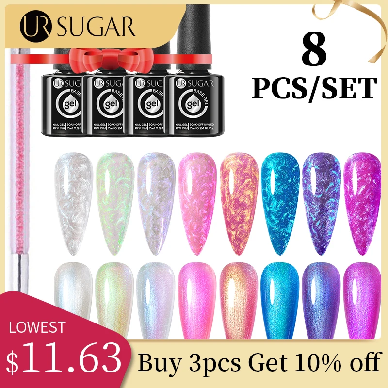 UR SUGAR 8pcs Auroras Rubber Base Gel With Nail Brush Spiral Effect Chameleon Manicure Semi permanent Soak Off UV LED Varnish
UR SUGAR 8pcs Auroras Rubber Base Gel With Nail Brush Spiral Effect Chameleon Manicure Semi permanent Soak Off UV LED Varnish