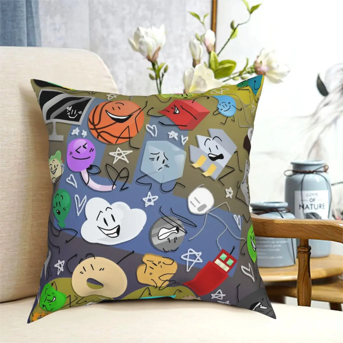

Battle For BFDI Square Pillowcase Polyester Printed Zip Decor Throw Pillow Case for Sofa Seater Cushion Cover 18"