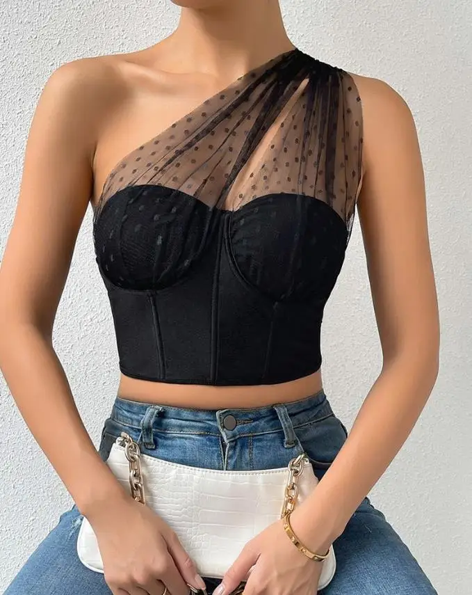 tops women 2022 new sexy fashionContrast Mesh One Shoulder Corset Crop Top sleeveless T shirt female y2k clothes
tops women 2022 new sexy fashionContrast Mesh One Shoulder Corset Crop Top sleeveless T shirt female y2k clothes