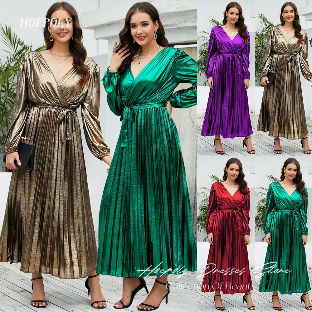 Hoepoly V-Neck Elegant A-Line Formal Occasion Long Sleeve Ankle-Length Pleat Cocktail Prom Gowns Evening Dress For Sexy Women
Hoepoly V-Neck Elegant A-Line Formal Occasion Long Sleeve Ankle-Length Pleat Cocktail Prom Gowns Evening Dress For Sexy Women