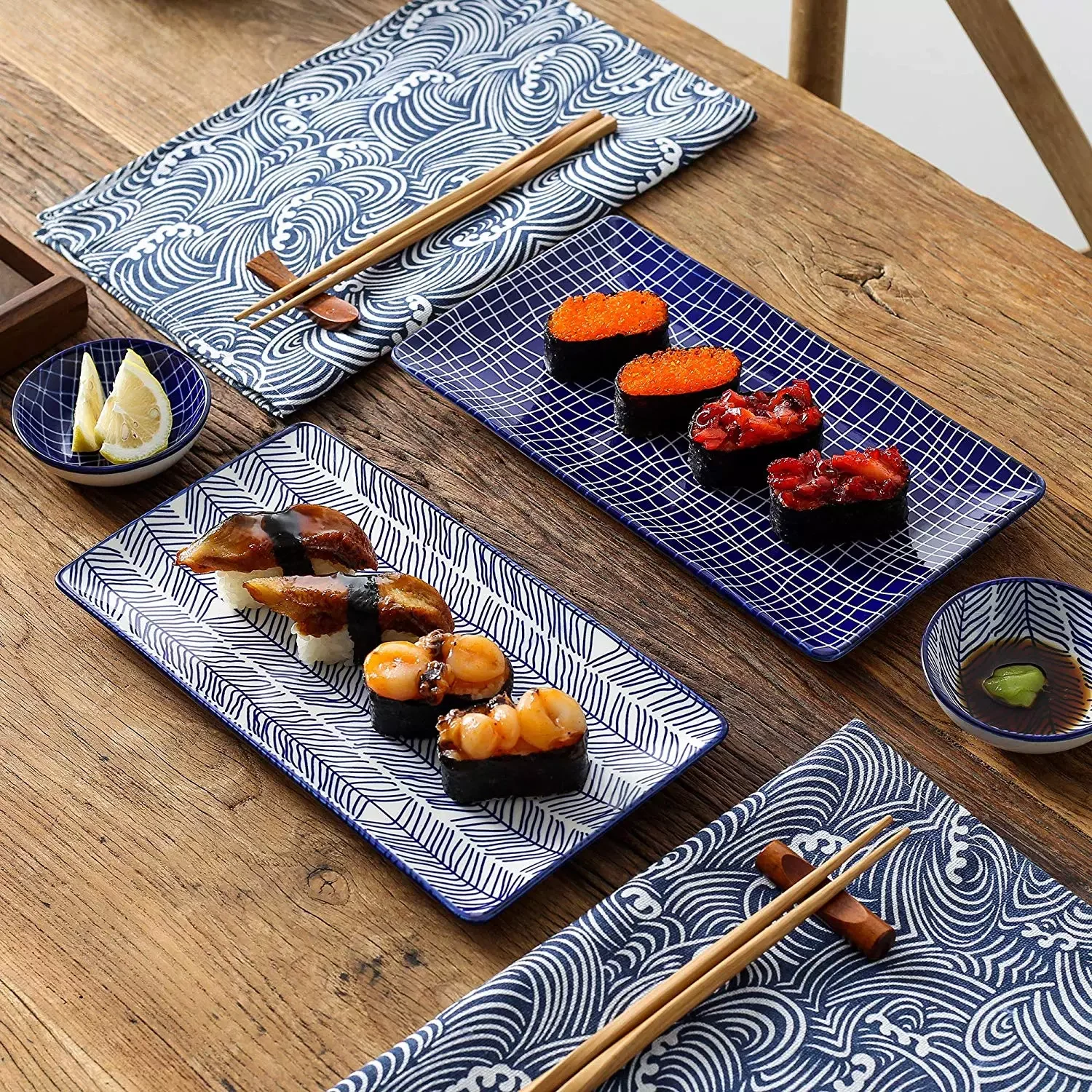 Takaki Japanese Style Porcelain Sushi Plate Set with 2*Sushi Plates,Dipping Dishes,2 Pairs of Bamboo Chopsticks Gift
Takaki Japanese Style Porcelain Sushi Plate Set with 2*Sushi Plates,Dipping Dishes,2 Pairs of Bamboo Chopsticks Gift