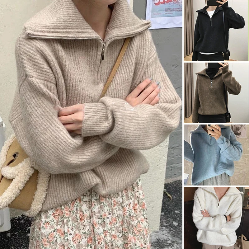 New Autumn Winter Thickened Korean Version Lazy Wind Zipper Large Lapel Solid Color Sweater Women Loose Pullover Sweater Jacket
New Autumn Winter Thickened Korean Version Lazy Wind Zipper Large Lapel Solid Color Sweater Women Loose Pullover Sweater Jacket
