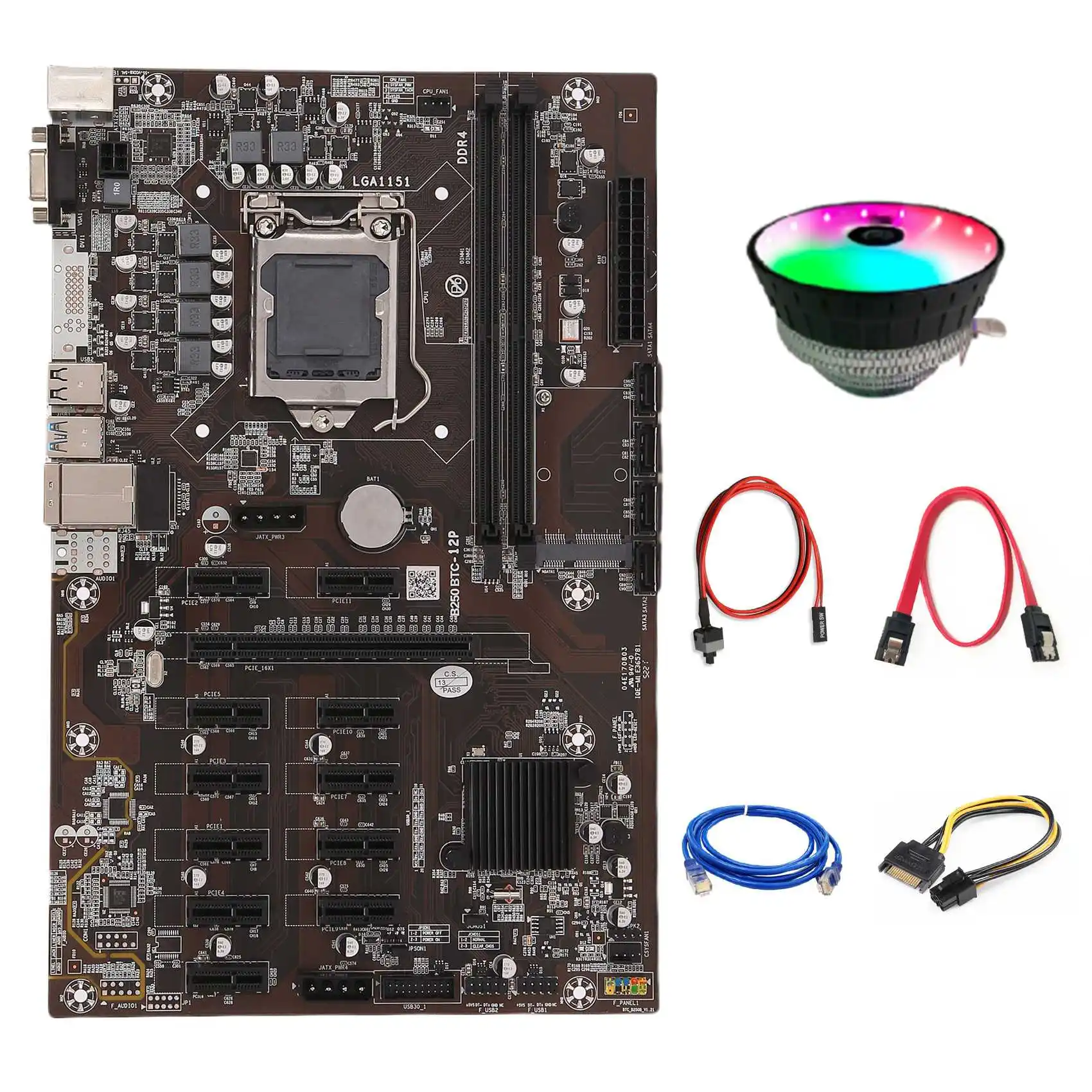 B250 BTC Mining Motherboard 12 GPU LGA1151 with RJ45 Network Cable+Cooling Fan+SATA Cable for Graphics Card ETH Miner
B250 BTC Mining Motherboard 12 GPU LGA1151 with RJ45 Network Cable+Cooling Fan+SATA Cable for Graphics Card ETH Miner