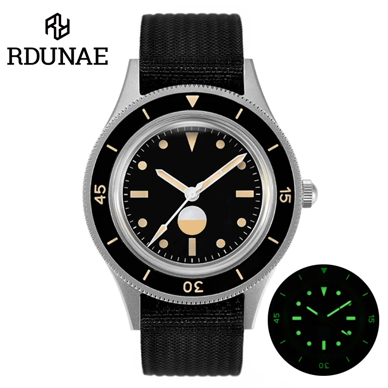 

RDUNAE 40mm Watches For Men NH35 movement Automatic Mechanical Diving Watch TR900 Retro C3 Luminous Barracuda Sapphire Glass