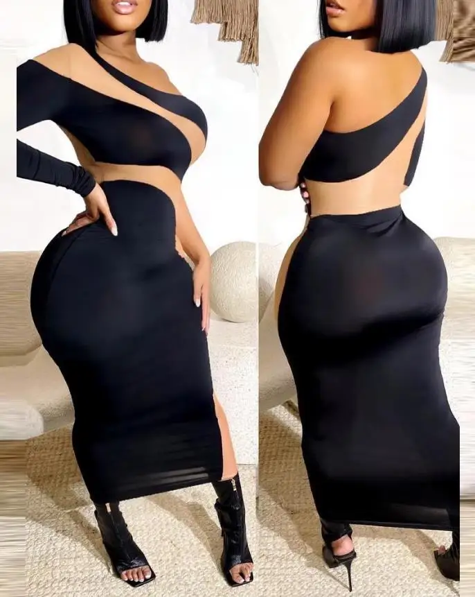 Dresses for Women 2023 Plain Sexy Night Out Contrast Mesh One Shoulder Long Sleeve Bodycon Mid-Calf Dress
Dresses for Women 2023 Plain Sexy Night Out Contrast Mesh One Shoulder Long Sleeve Bodycon Mid-Calf Dress
