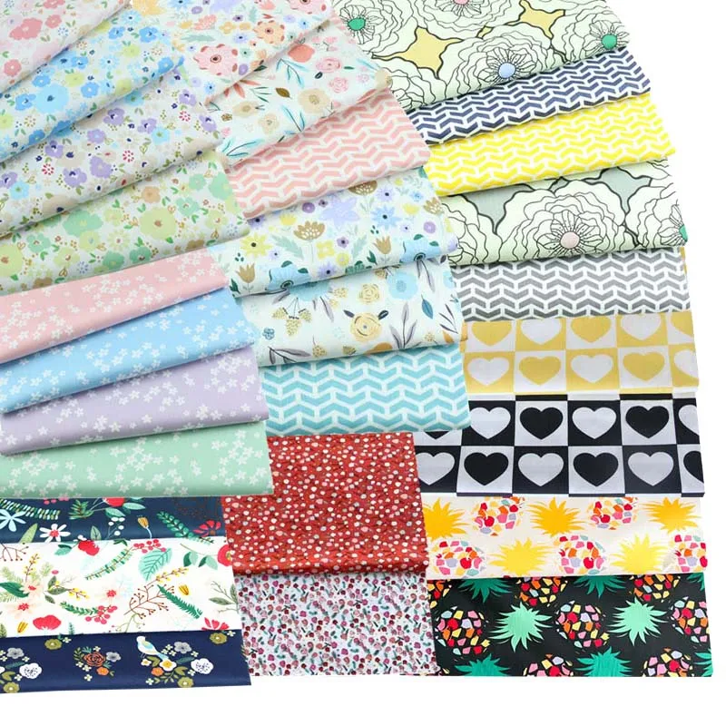 

100% Cotton Twill Fabrics White Red Mini Flowers Black Yellow Check Heart Pineapple Arrow for Handwork Summer Dress Quilt Craft