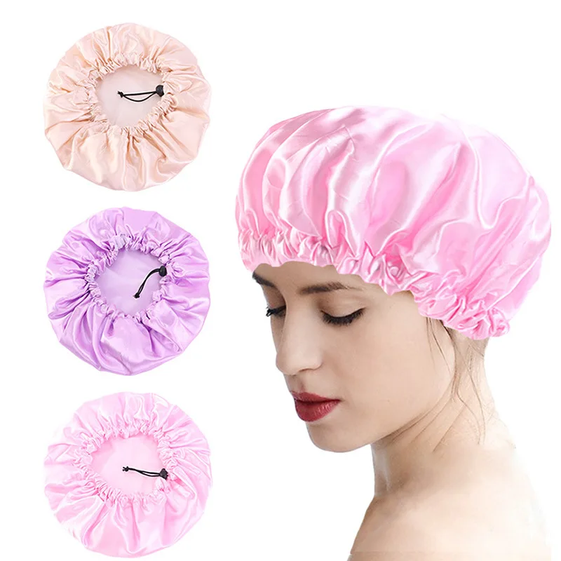Adjustable Satin Double Layer Shower Cap PE Waterproof Layer Bath Cap Perm Hair Dyeing Cap
Adjustable Satin Double Layer Shower Cap PE Waterproof Layer Bath Cap Perm Hair Dyeing Cap