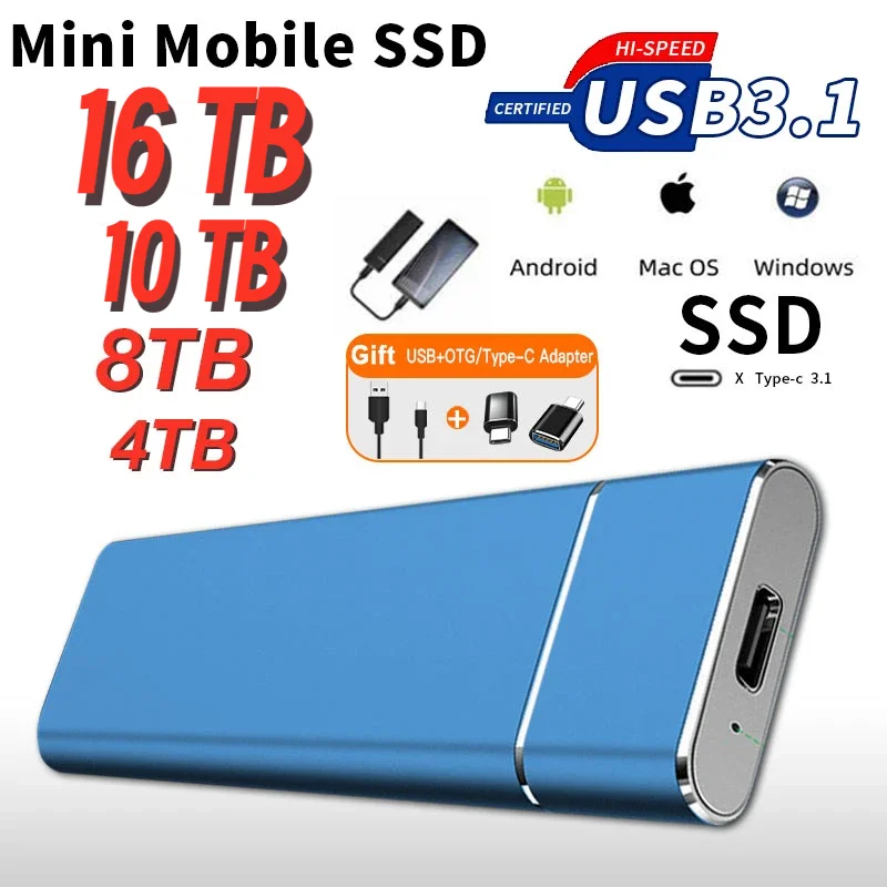 1TB High-Speed Portable SSD USB3.1 External Solid State Drive 2TB TYPE-C interface Mobile Hard Disk for PC/MAC/Smartphone/Laptop
1TB High-Speed Portable SSD USB3.1 External Solid State Drive 2TB TYPE-C interface Mobile Hard Disk for PC/MAC/Smartphone/Laptop