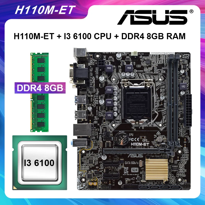 ASUS H110M-ET Motherboard 1151 Motherboard Set With 3 6100 CPU Processor DDR4 8GB RAM Intel H110 HDMI SATA3 USB 3.0 PCI-E 3.0
ASUS H110M-ET Motherboard 1151 Motherboard Set With 3 6100 CPU Processor DDR4 8GB RAM Intel H110 HDMI SATA3 USB 3.0 PCI-E 3.0