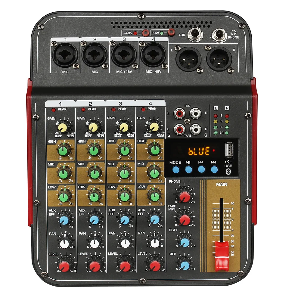TM4 Digital 4-Channel Audio Mixer Mixing Console Built-In Phantom Power with Audio System for Studio Recording
TM4 Digital 4-Channel Audio Mixer Mixing Console Built-In Phantom Power with Audio System for Studio Recording
