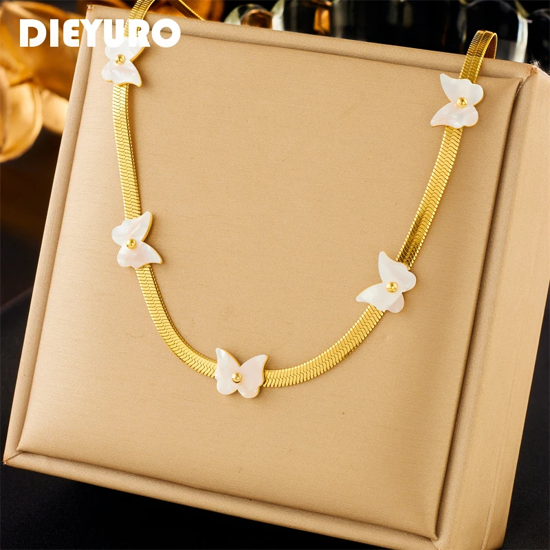 DIEYURO 316L Stainless Steel Butterfly Flower Short Necklace For Women Girl New Trendy Flat Snake Chain Choker Jewelry Gifts
DIEYURO 316L Stainless Steel Butterfly Flower Short Necklace For Women Girl New Trendy Flat Snake Chain Choker Jewelry Gifts