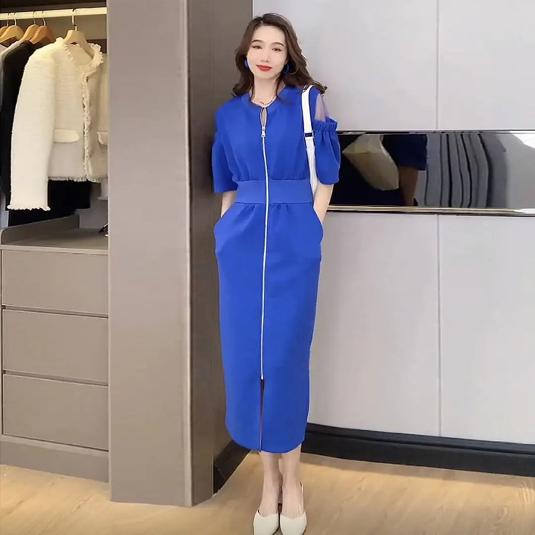 2022 Summer Women New Zipper Short Sleeve Solid Dress Female Off-shoulder Long Dresses Ladies O-neck Straight Vestidos J08
2022 Summer Women New Zipper Short Sleeve Solid Dress Female Off-shoulder Long Dresses Ladies O-neck Straight Vestidos J08
