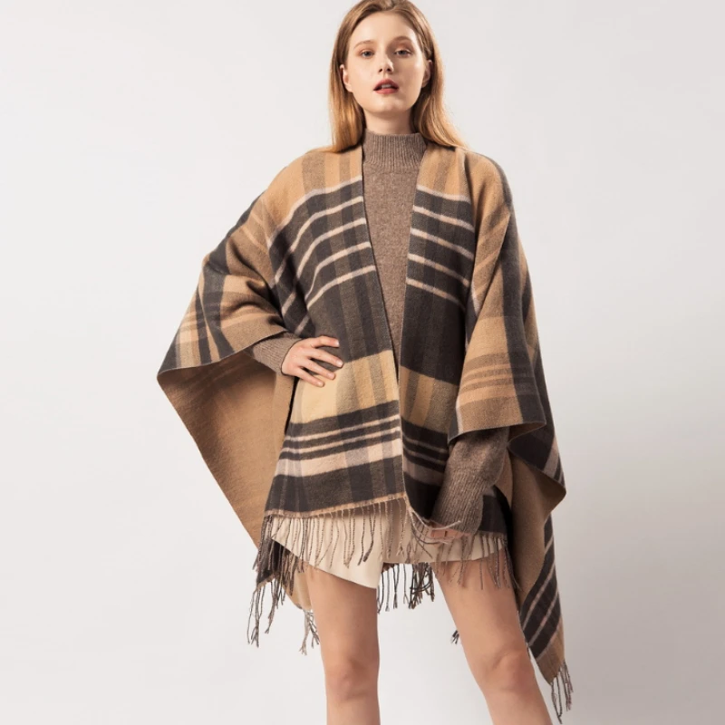 TEELYNN 2022 новые зимние женские шарфы с кисточками женский шарф из Пашмины Пончо и накидки клетчатая шаль кардиган богемное женское пончо