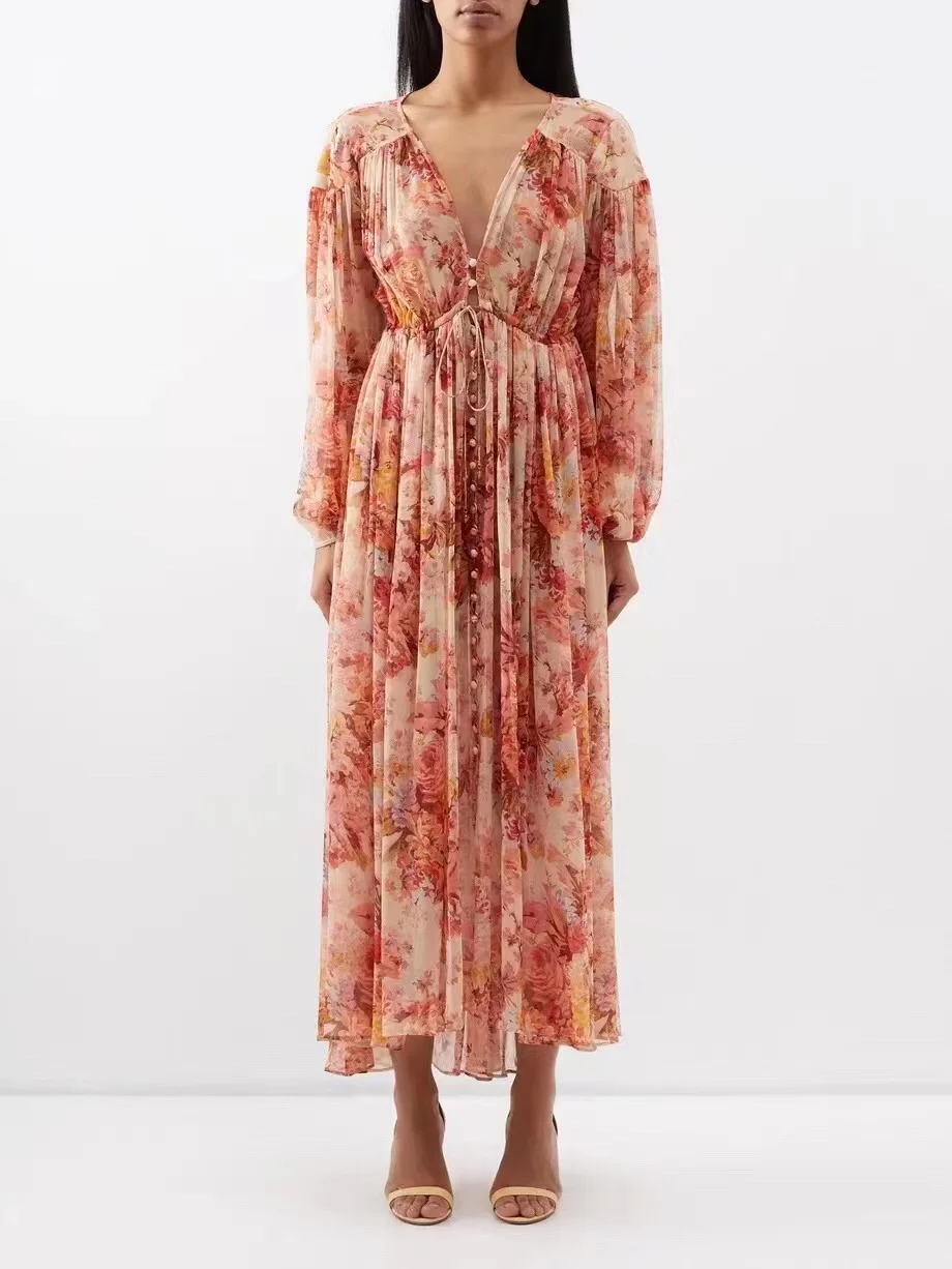 2023 New High Qulaity Spring Summer Vintage Long Sleeve Floral Printing Buttons V-neck Woman Midi Dress
2023 New High Qulaity Spring Summer Vintage Long Sleeve Floral Printing Buttons V-neck Woman Midi Dress