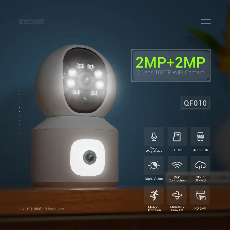 ESCAM QF010 4MP Dual Lens Camera 2K WIFI Security Camera Auto Tracking Ai Human Detection Baby Monitor Night Vision Dome Cameras
ESCAM QF010 4MP Dual Lens Camera 2K WIFI Security Camera Auto Tracking Ai Human Detection Baby Monitor Night Vision Dome Cameras