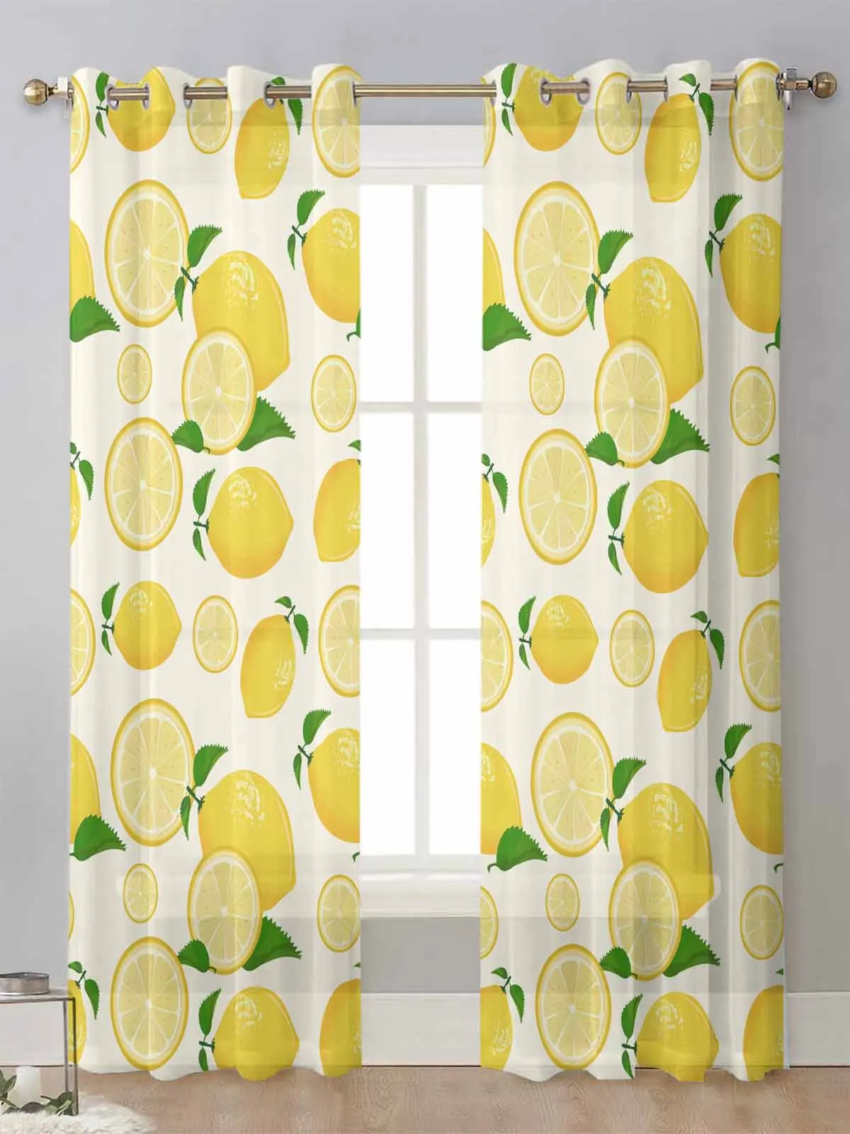 

Fresh Summer Style Lemon Fruit Sheer Curtains For Living Room Window Transparent Voile Tulle Curtain Cortinas Drapes Home Decor