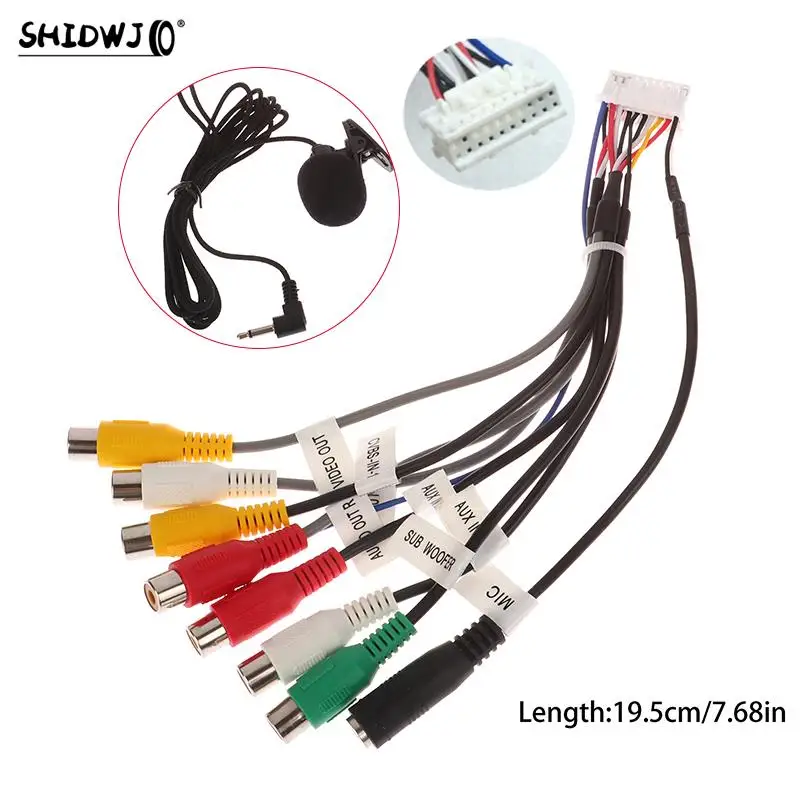 20 Pin Car Radio Universal RCA 10 In 1 Output Wire Cable With Microphone Video Output/input Audio Subwoofer Car Accessories
20 Pin Car Radio Universal RCA 10 In 1 Output Wire Cable With Microphone Video Output/input Audio Subwoofer Car Accessories