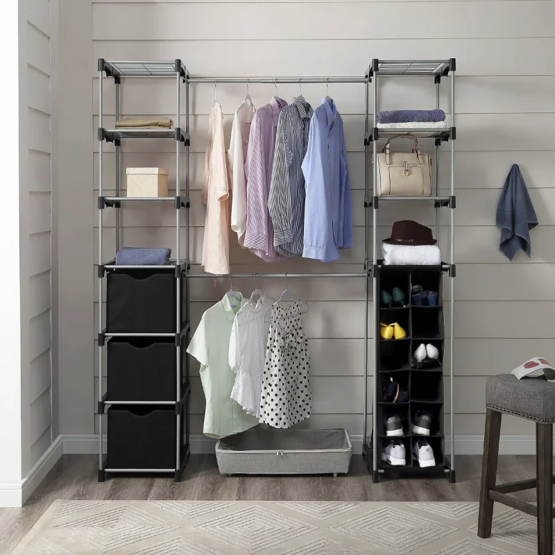

Mainstays Closet Organizer, 2-Tower 9-Shelves, Easy to Assemble, Black chest of drawers for bedroom home furniture Wardrobe
