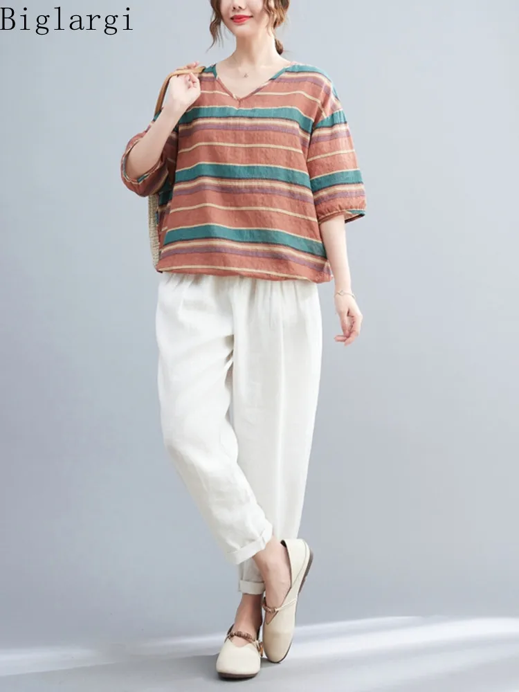 Oversized Vintage Striped Print T Shirt Summer Women Loose Casual T-Shirt Korean Ladies Cotton Hemp Woman Drawstring TShirt Tops
Oversized Vintage Striped Print T Shirt Summer Women Loose Casual T-Shirt Korean Ladies Cotton Hemp Woman Drawstring TShirt Tops