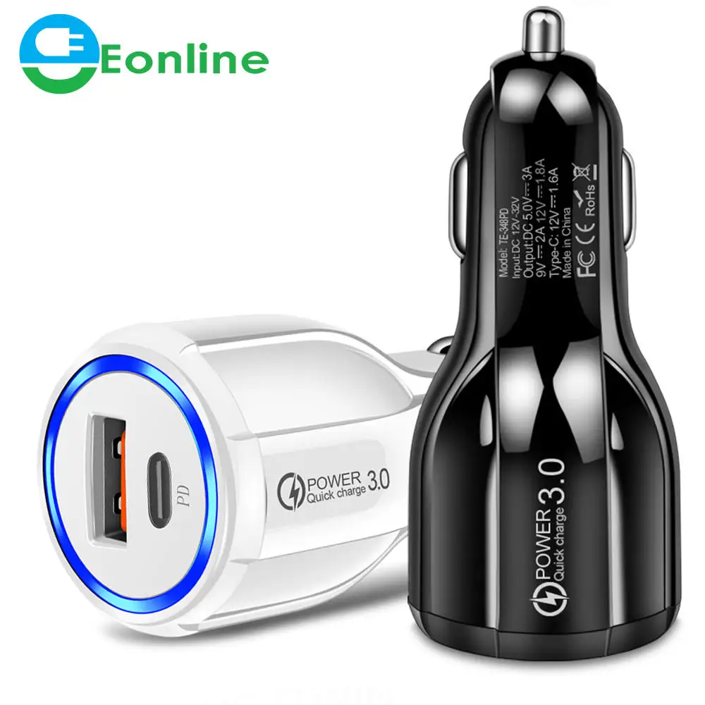 

EONLINE PD USB Car Charger Quick Charge QC3.0 Chargeur USB For iPhone 14 13 Pro Xiaomi Samsung Mobile Phone Type C Car Charger