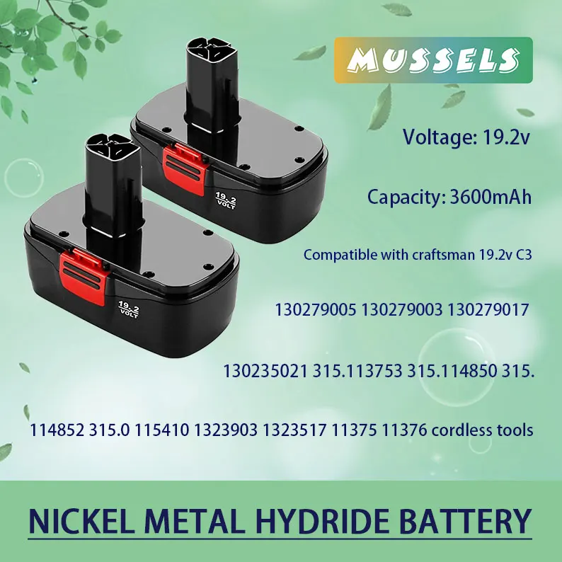3600MAH 19.2 Volt Ni-MH Replacement Battery Compatible Craftsman C3 DieHard 130279005 115.15.1148 5 132 3903 11375 Cordless Tool
3600MAH 19.2 Volt Ni-MH Replacement Battery Compatible Craftsman C3 DieHard 130279005 115.15.1148 5 132 3903 11375 Cordless Tool