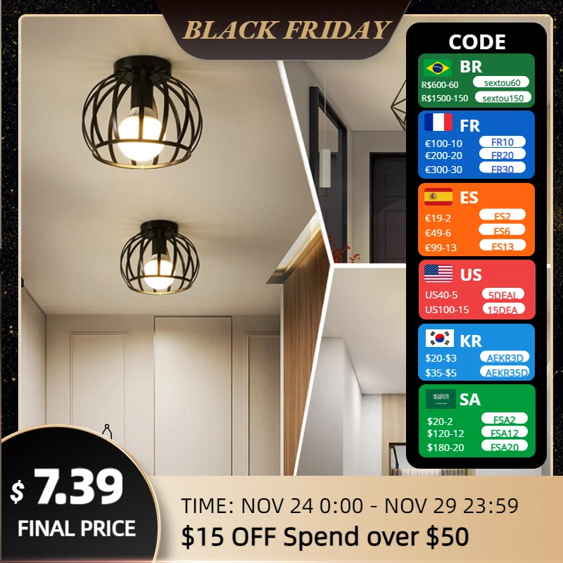 110V/220V Retro Ceiling Light Loft Bedroom E27 Indoor Vintage Iron Ceiling Lamp Cozy Decor Home Corridor Aisle Black
110V/220V Retro Ceiling Light Loft Bedroom E27 Indoor Vintage Iron Ceiling Lamp Cozy Decor Home Corridor Aisle Black