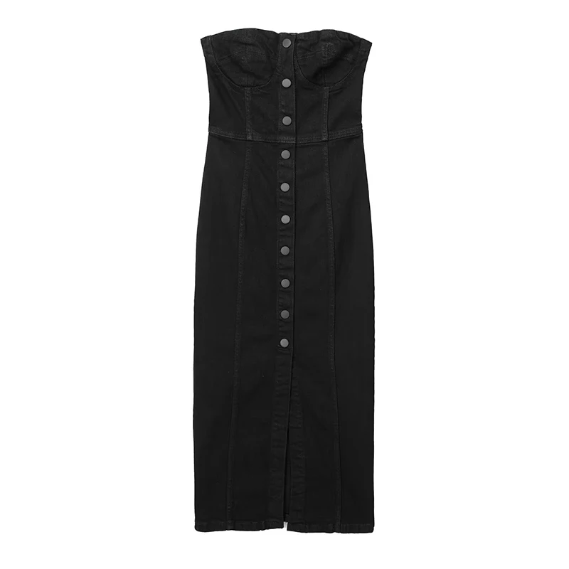 YENKYE 2023 Women Fashion Strapless Backless Bustier Denim Midi Dress Front Button Side Zipper Female Party Sexy Vestidos
YENKYE 2023 Women Fashion Strapless Backless Bustier Denim Midi Dress Front Button Side Zipper Female Party Sexy Vestidos