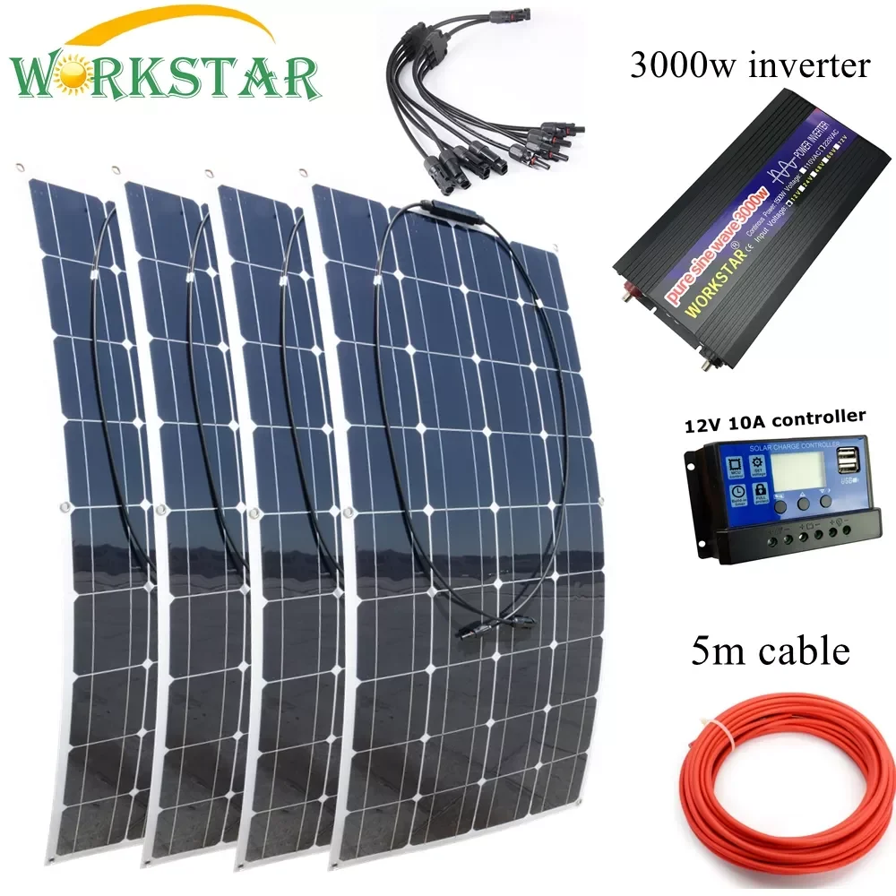 WORKSTAR 4pcs 100W Flexible Solar Panels 12V Solar Charger for RV/Boat Car 400w Solar System for Beginner with 3000w Inverter
WORKSTAR 4pcs 100W Flexible Solar Panels 12V Solar Charger for RV/Boat Car 400w Solar System for Beginner with 3000w Inverter