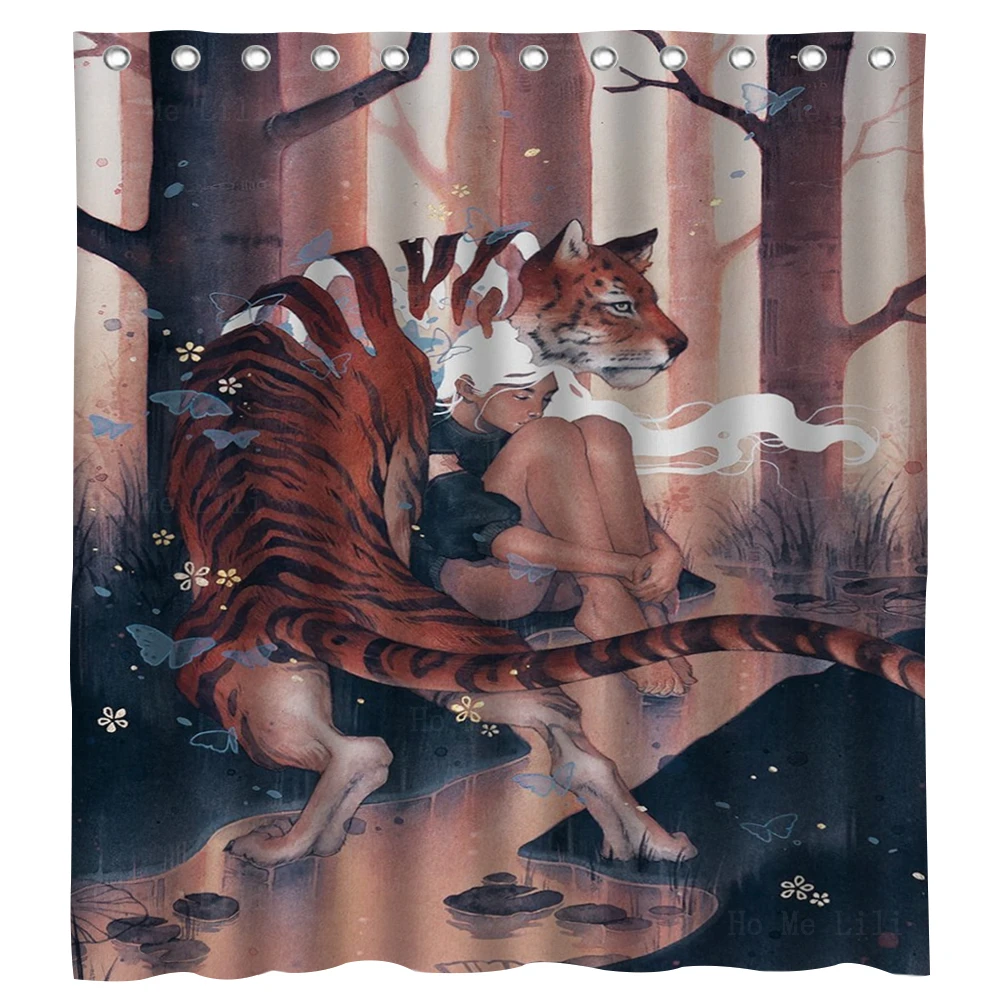 

Surrealism White-haired Girly Tiger Beast Forest Elf Clock Gorgeous Watercolor Shower Curtain By Ho Me Lili Bathroom Decor