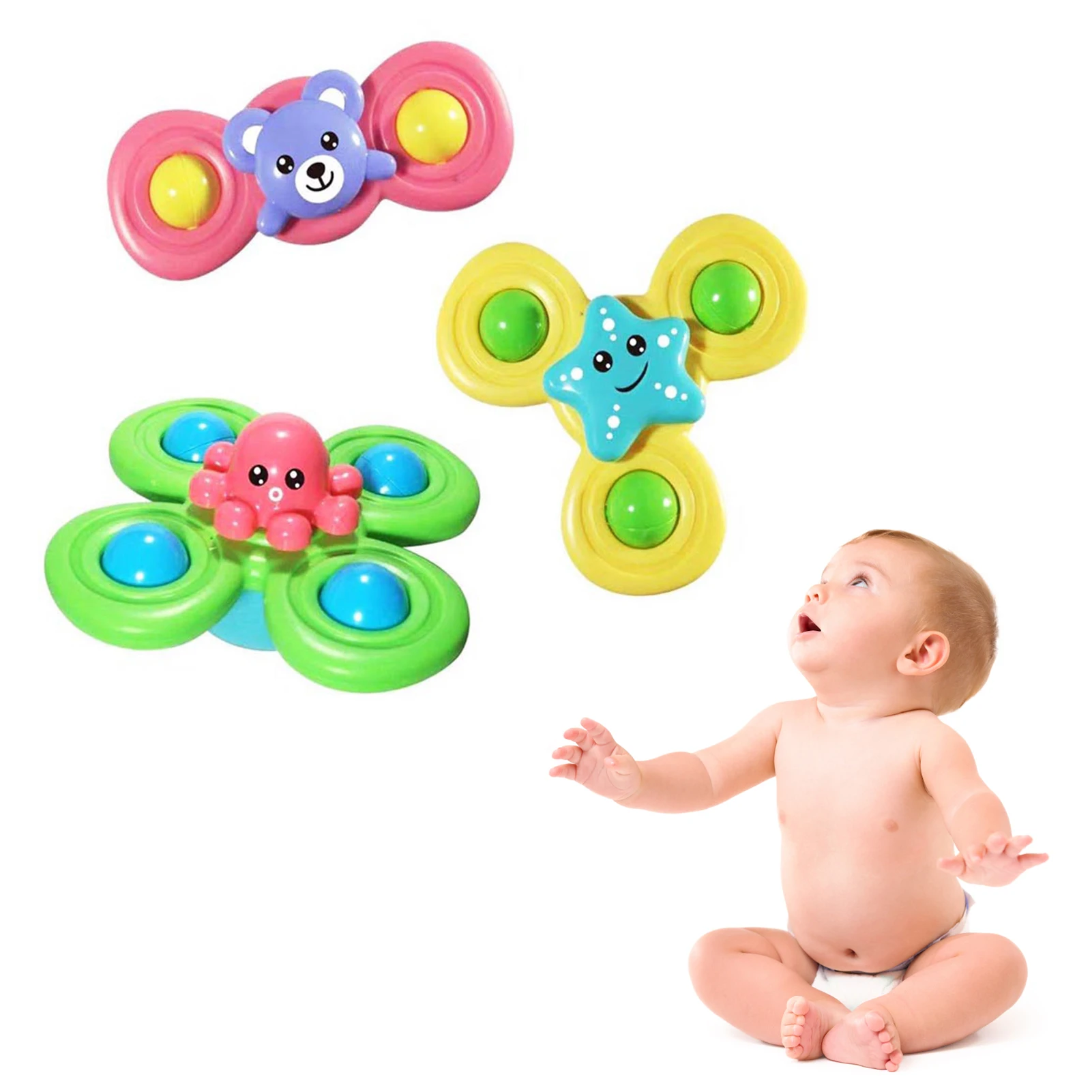Spinning Top Toy With Suction Cups 3-PCS Suction Baby Toys Stress Relief Bear Starfish Octopus Shape Rotating Sensory Learning 
Spinning Top Toy With Suction Cups 3-PCS Suction Baby Toys Stress Relief Bear Starfish Octopus Shape Rotating Sensory Learning