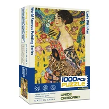 1000 Pieces Jigsaw Puzzles for Adult High Quality Fine Art Collection Toy Klimt Lady with Fan with Glue Sheets