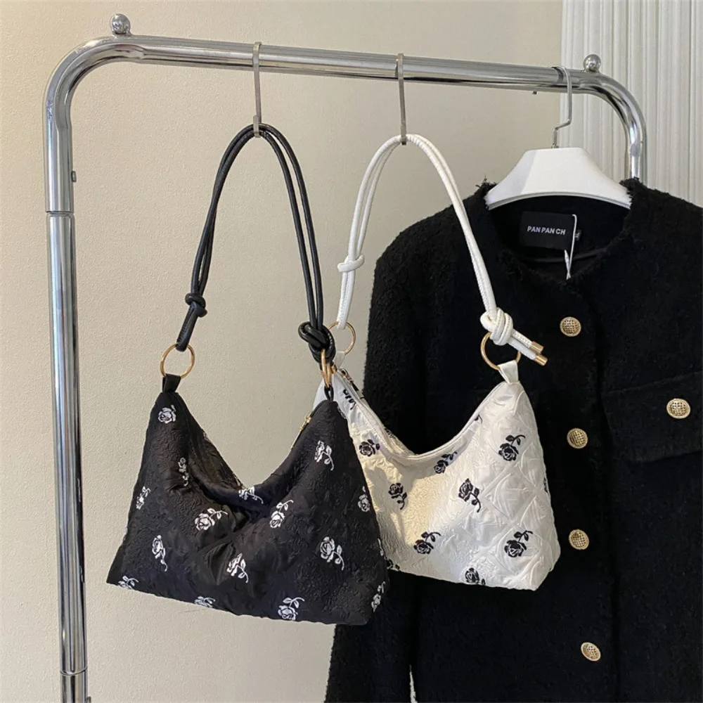 Винтажная сумка через плечо из ткани Оксфорд, новая сумка на молнии с принтом роз, вместительная сумка-тоут