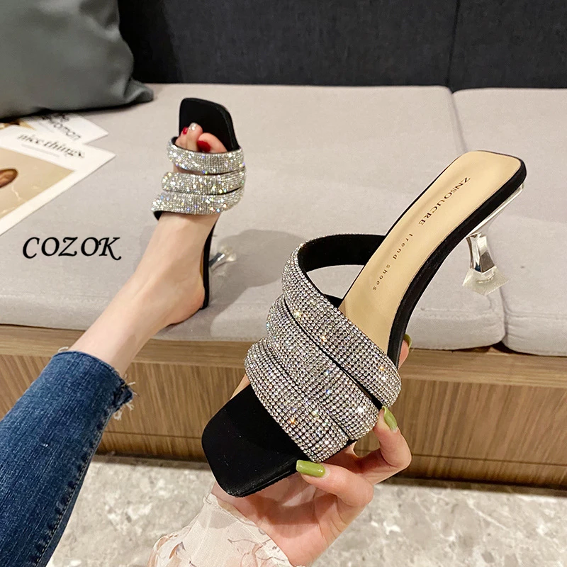 Korean Fashion Bling Heels Slippers for Women Sequins Sexy Summer Outside Square Toe Shoes
Korean Fashion Bling Heels Slippers for Women Sequins Sexy Summer Outside Square Toe Shoes