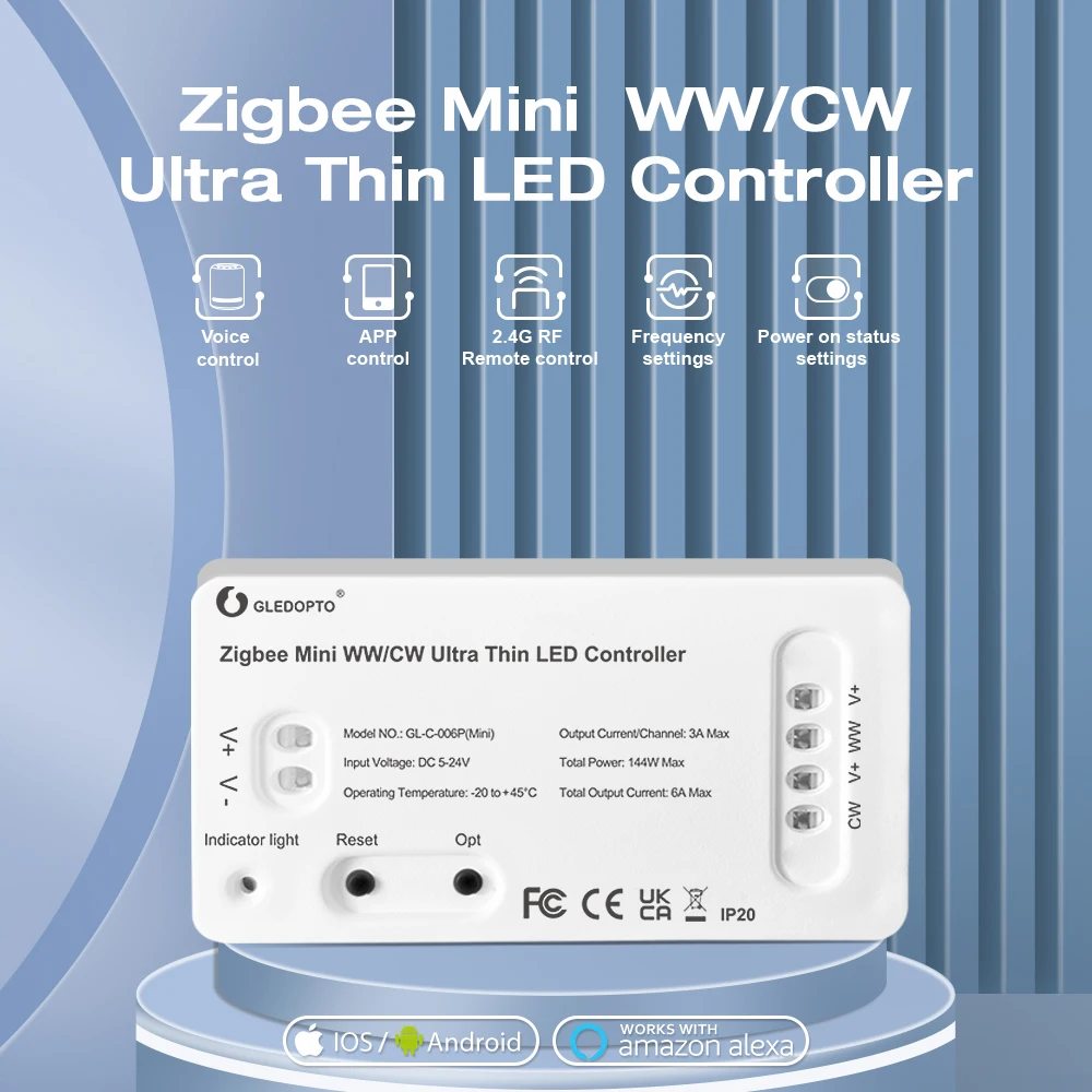 Gledopto Smart Zigbee3.0 Ultra Thin Mini WWCW CCT LED Light Strip Controller Warm Cold White Light Alexa Echo Voice APP Control
Gledopto Smart Zigbee3.0 Ultra Thin Mini WWCW CCT LED Light Strip Controller Warm Cold White Light Alexa Echo Voice APP Control