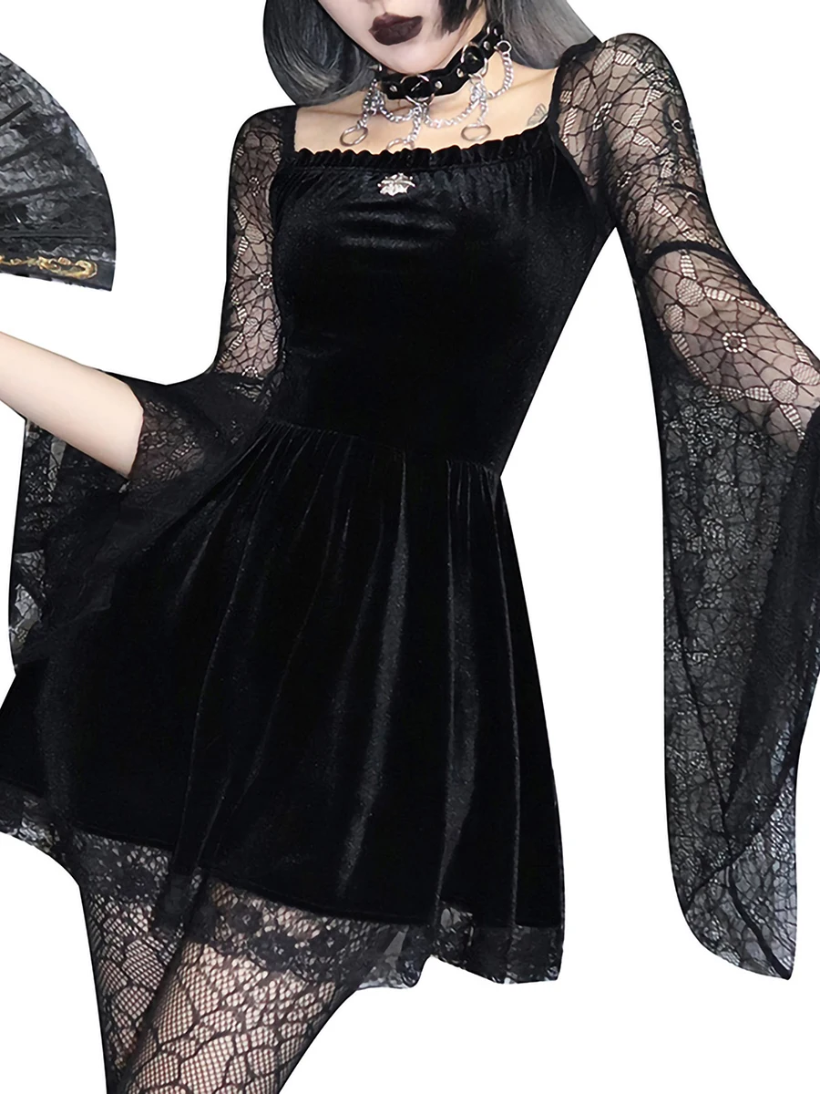 Women s Black Gothic Dress High Waist Long Sleeve Ruffle Collar A-Line Party Dress Cutout Tie-up Grunge Velvet Dress
Women s Black Gothic Dress High Waist Long Sleeve Ruffle Collar A-Line Party Dress Cutout Tie-up Grunge Velvet Dress