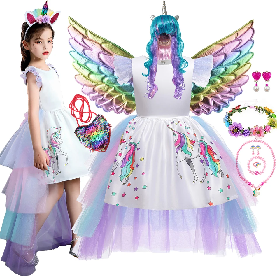 Unicorn Dress Girl Rainbow Princess Costume Summer Flying Sleeve Cartoon Print Tulle Frocks Kids Birthday Party Elegant Gown
Unicorn Dress Girl Rainbow Princess Costume Summer Flying Sleeve Cartoon Print Tulle Frocks Kids Birthday Party Elegant Gown