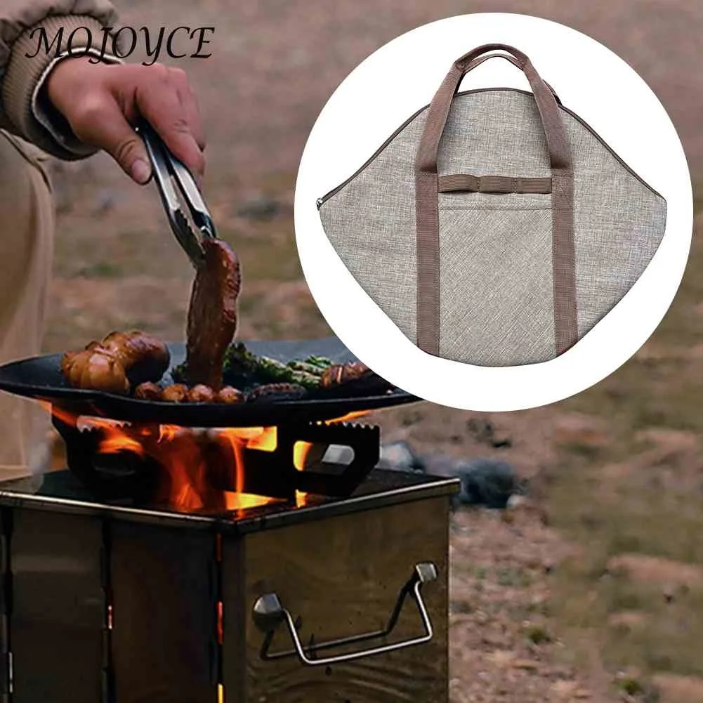 

600D Oxford Frying Pan Case Portable Handle Wear-resistant Frying Pan Tote Bag Side Pocket for Outdoor Camping Picnic BBQ Pouch