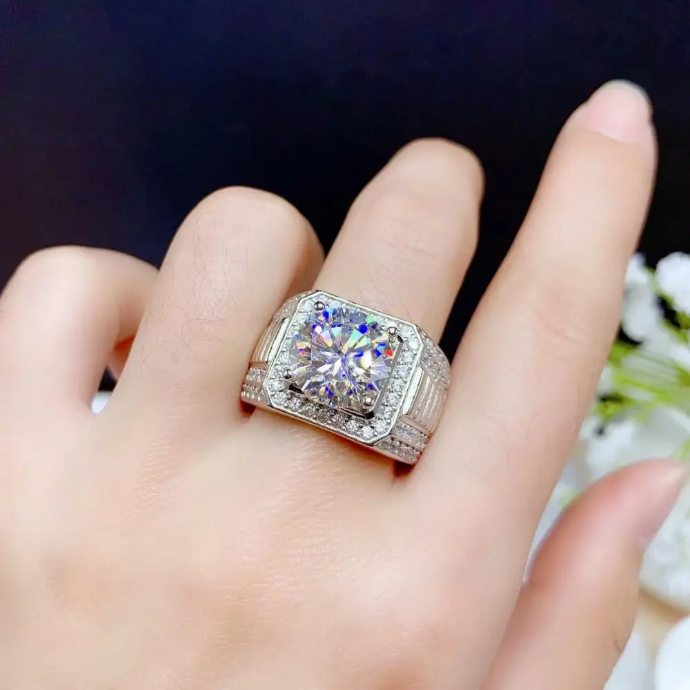 

Мужское кольцо из серебра 925 пробы с муассанитом 5 карат, красивая заменяемая бриллиант, регулируемое кольцо для пар